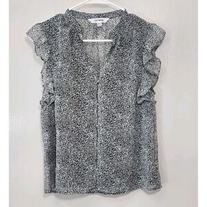 Steve Madden‎ Gray Black Animal Print Blouse Top Womens Size XS Flutter Sleeve